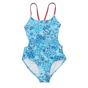 NWT Art Class Girls M (8) One Piece Light Blue Paisley Print Swimsuit Preppy